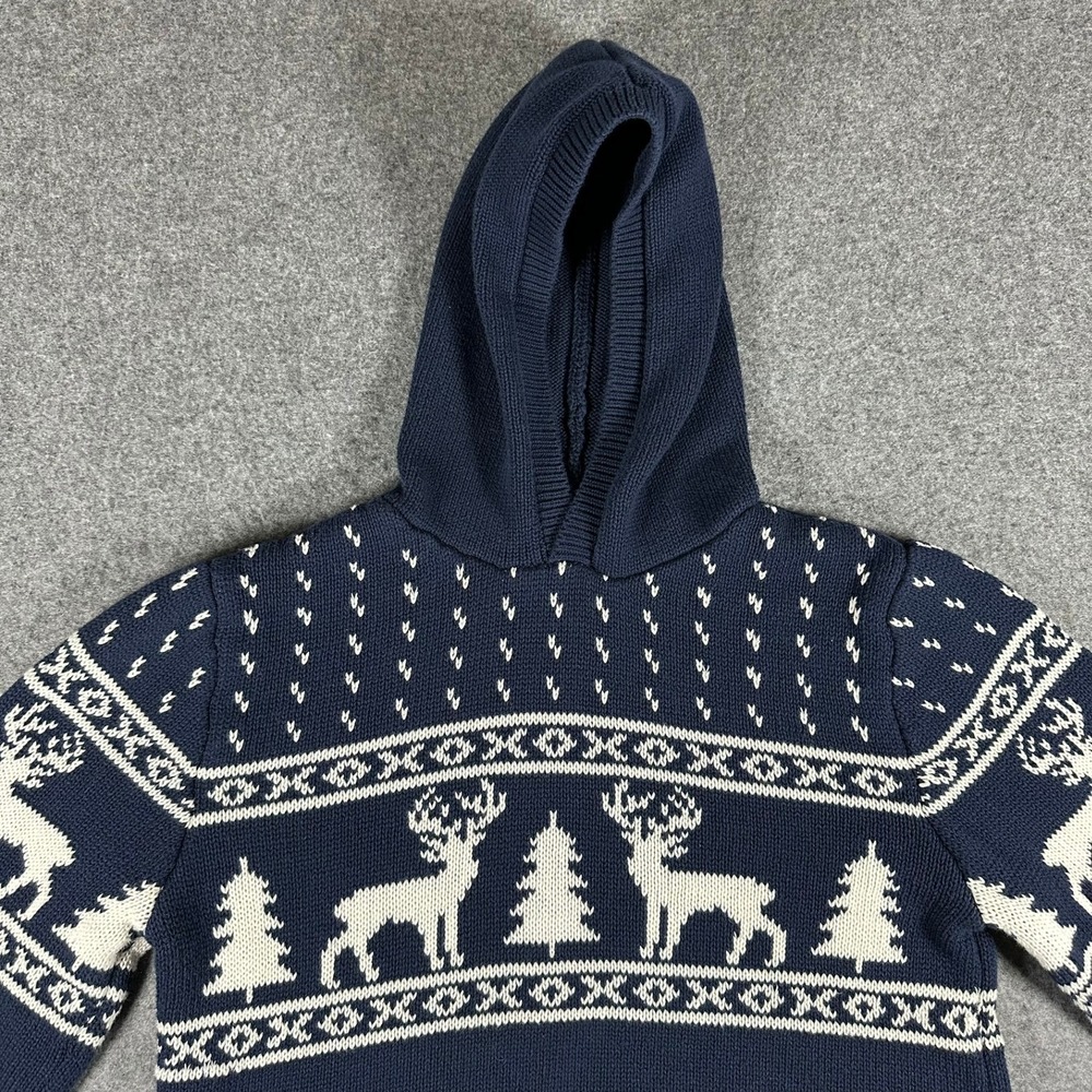 Old Navy Youth XXL (18) Blue Fair Isle Reindeer Christmas Holiday Hoodie Sweater